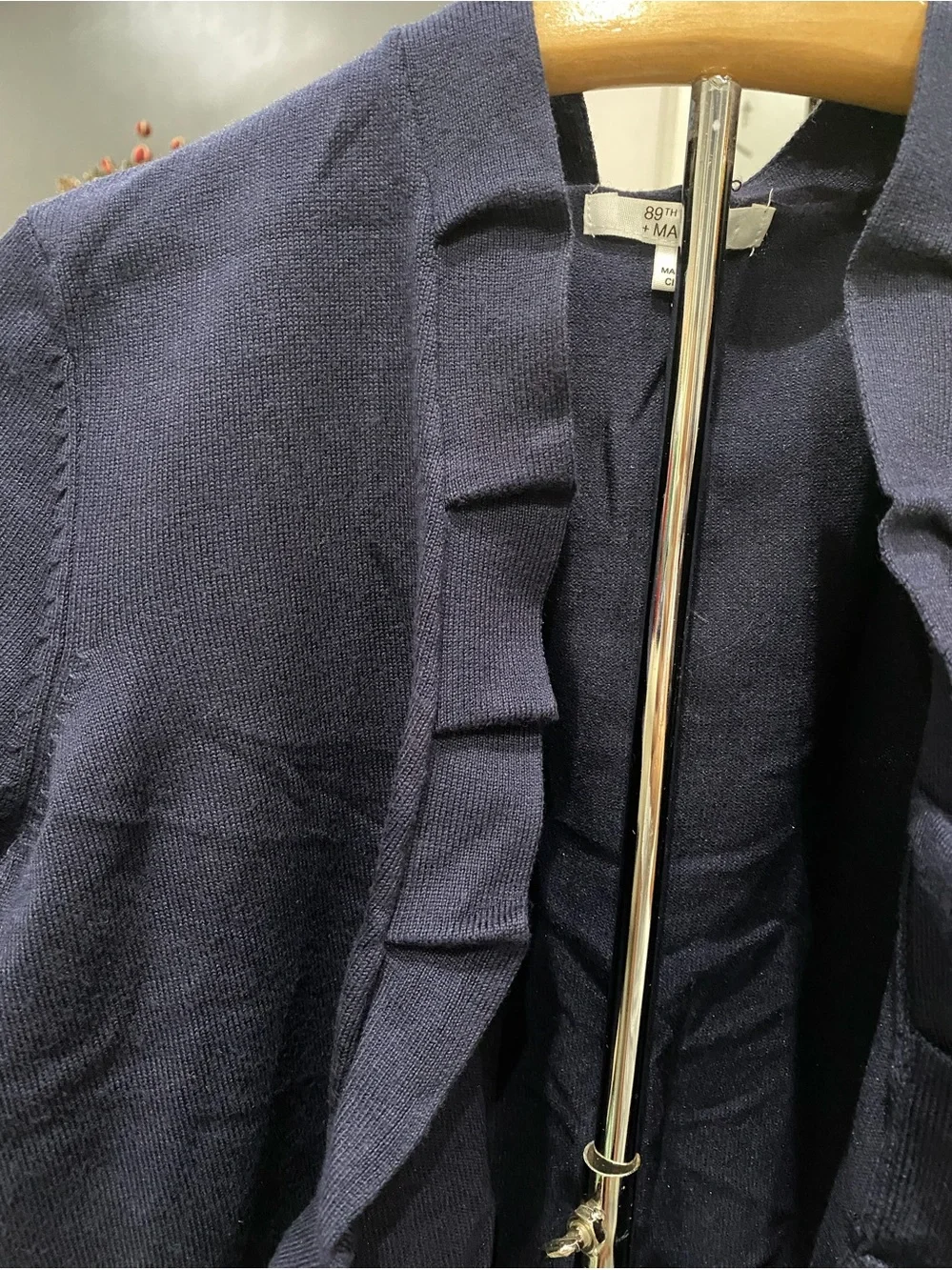 89th & Madison Navy Ruffle-Front Open Cardigan Jacket - Picture 4 of 4